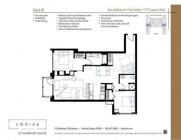 2 Bed 2 Bath (R) Floor Plan 2 Bed 2 Bath (R) Floor Plan at The Louisa Apartments in Portland, Oregon